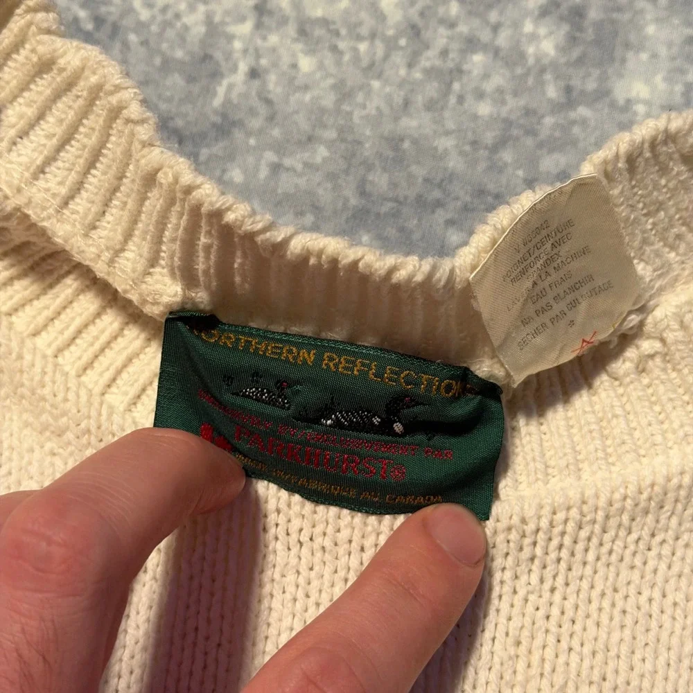 Vintage 3D Knit Sweater White Men's Large Crew‎ Neck Long Sleeve Size XL